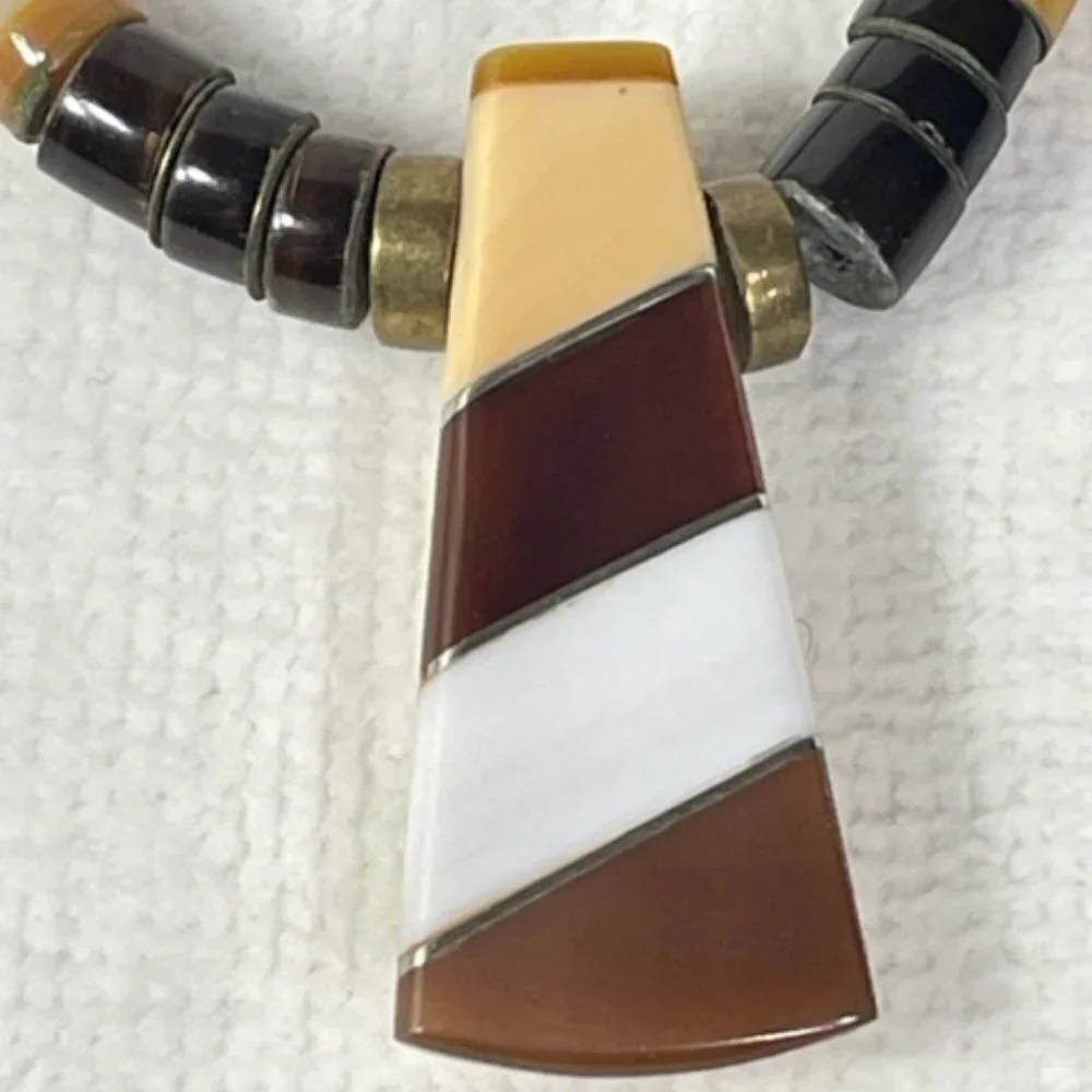 Vintage stone and inlay heishi necklace. Shell, onyx and jasper.